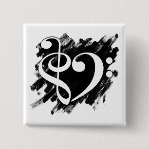 Badge Carré 5 Cm Treble et Bass Clef Musical Coeur Blanc