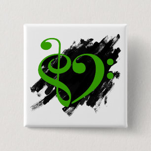 Badge Carré 5 Cm Treble et Bass Clef Musical Coeur Vert