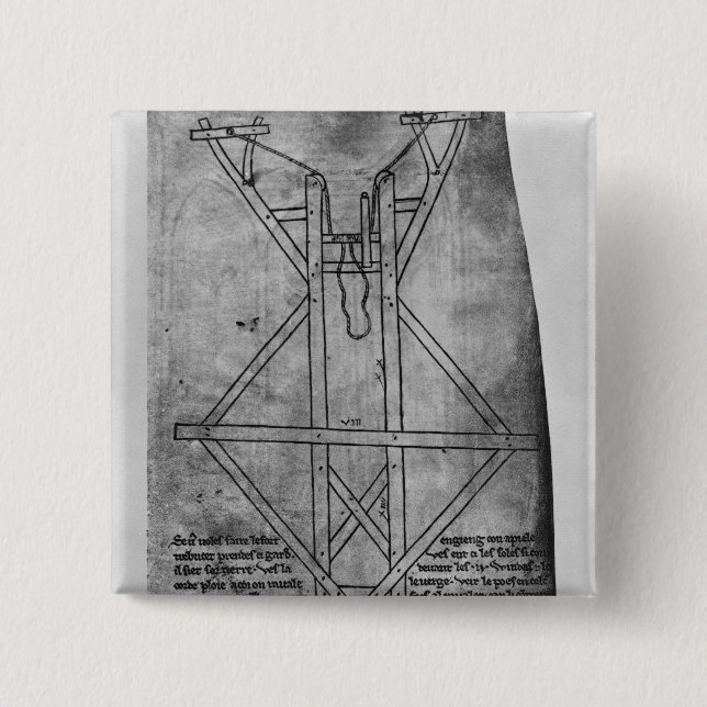 Badge Carré 5 Cm Trebuchet, machine pour jeter des flèches (Devant)