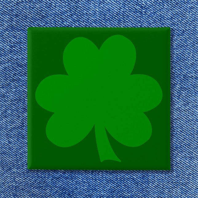 Badge Carré 5 Cm Trèfle vert (Green Shamrock Button)