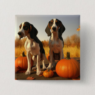 Badge Carré 5 Cm Trek Walker Coonhound Chiot Citrouille d'automne