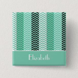 Badge Carré 5 Cm Trendy Mint Green Chevron Stripes Avec Nom