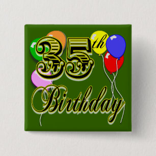 Badge Carré 5 Cm Trentes-cinquième cadeaux d'anniversaire heureux