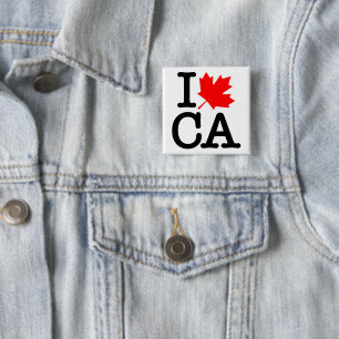 Badge Carré 5 Cm Très Poli Rouge Noir J'Aime Canada Feuille d'Érabl
