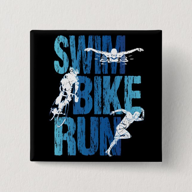 Badge Carré 5 Cm Triathlon - Course à vélo de natation (Devant)