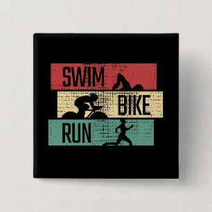 Badge Carré 5 Cm Triathlon - Course à vélo de natation