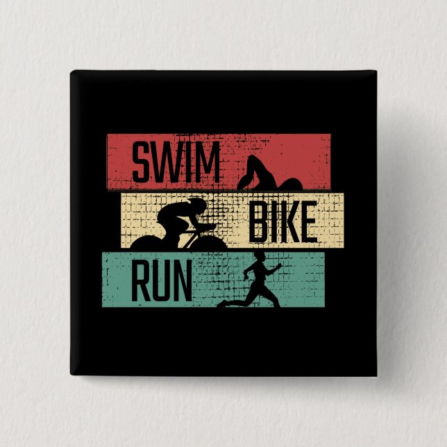 Badge Carré 5 Cm Triathlon - Course à vélo de natation (Devant)