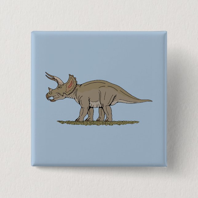 Badge Carré 5 Cm Tricératops de Dinosaure Crétacé (Devant)