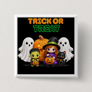 Badge Carré 5 Cm Trick or Treat – Jolis amis d'Halloween