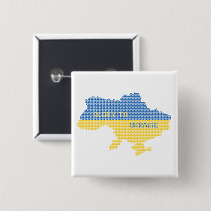 Badge Carré 5 Cm Tricot Ukraine texte de la carte d'Etat Gloire à l