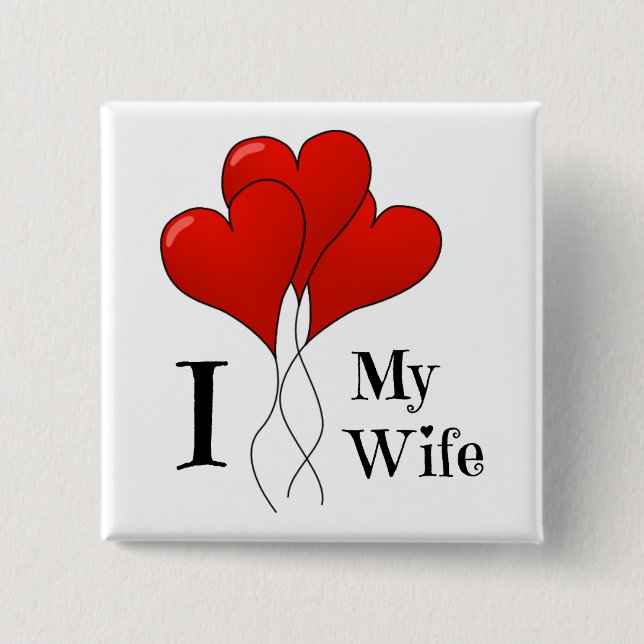 Badge Carré 5 Cm Trio de Ballons du Coeur Rouge J'aime ma femme (Devant)