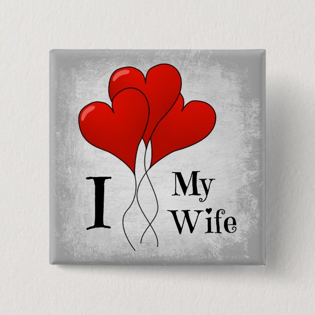 Badge Carré 5 Cm Trio de Ballons du Coeur Rouge J'aime ma femme (Devant)