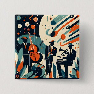 Badge Carré 5 Cm Trio du Jazz Age du Milieu du Siècle Moderne