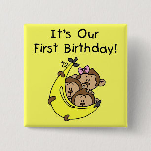 Badge Carré 5 Cm Triplets 1er - Deux garçons, une fille