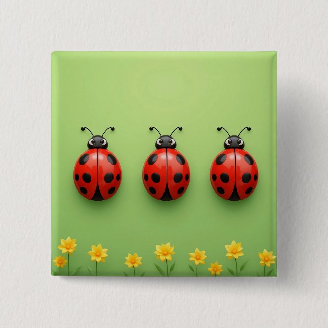 Badge Carré 5 Cm Trois coccinelles colorées (Devant)