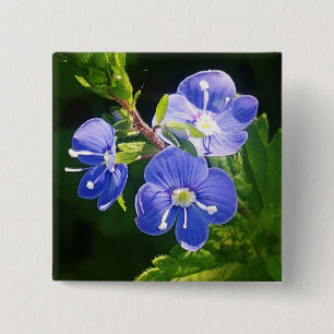 Badge Carré 5 Cm Trois fleurs bleues