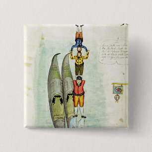Badge Carré 5 Cm Trois hommes équilibrant sur deux gondoles, 1772