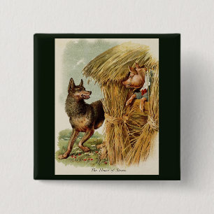 Badge Carré 5 Cm Trois Petits Cochons Grand Mauvais Loup, Vintage C