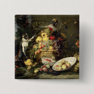 Badge Carré 5 Cm Trois singes volant le fruit (huile sur la toile)