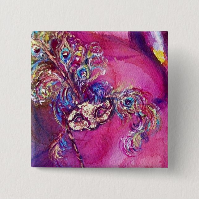 Badge Carré 5 Cm TROISIÈME MASQUE - / Mascarade Mardi Gras vénitien (Devant)