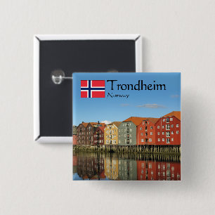 Badge Carré 5 Cm Trondheim Norvège Souvenir