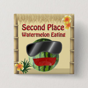 Badge Carré 5 Cm Tropical Party Tiki Hut 2e Place Watermelon Manger