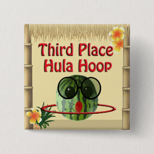 Badge Carré 5 Cm Tropical Party Tiki Hut 3e place Hula Hoop