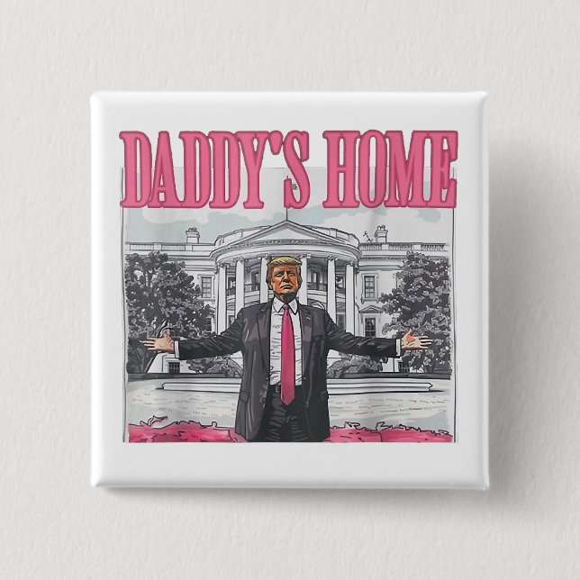 Badge Carré 5 Cm Trump 2024 Election Daddy's Home Pink (Devant)