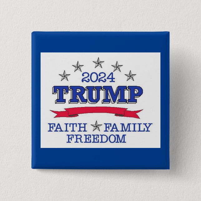 Badge Carré 5 Cm Trump 2024 Foi Liberté familiale (Devant)