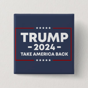 Badge Carré 5 Cm Trump 2024 Keep America Great - bleu rouge nom éti