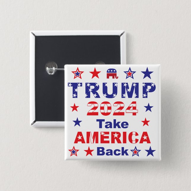 Badge Carré 5 Cm TRUMP 2024 Reprendre L'AMÉRIQUE (Devant & derrière)