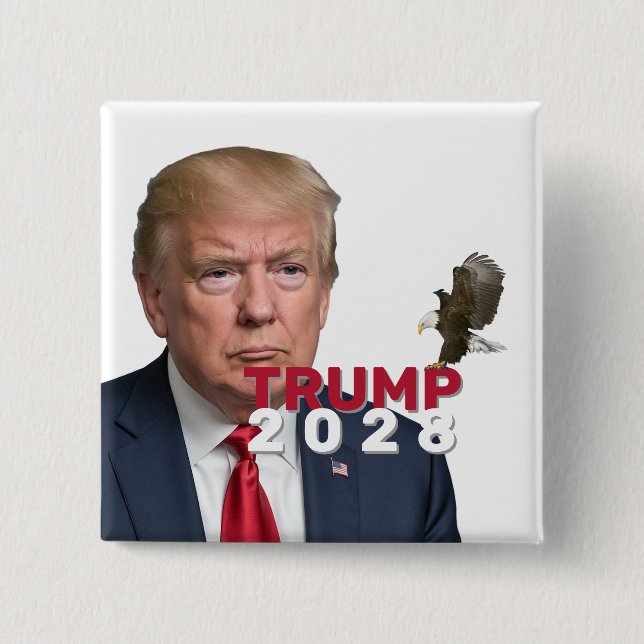 Badge Carré 5 Cm Trump 2028 Texte Avec Aigle Bald (Devant)