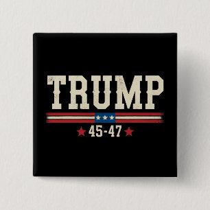 Badge Carré 5 Cm Trump 45 47 États-Unis Drapeau rétro Vintage