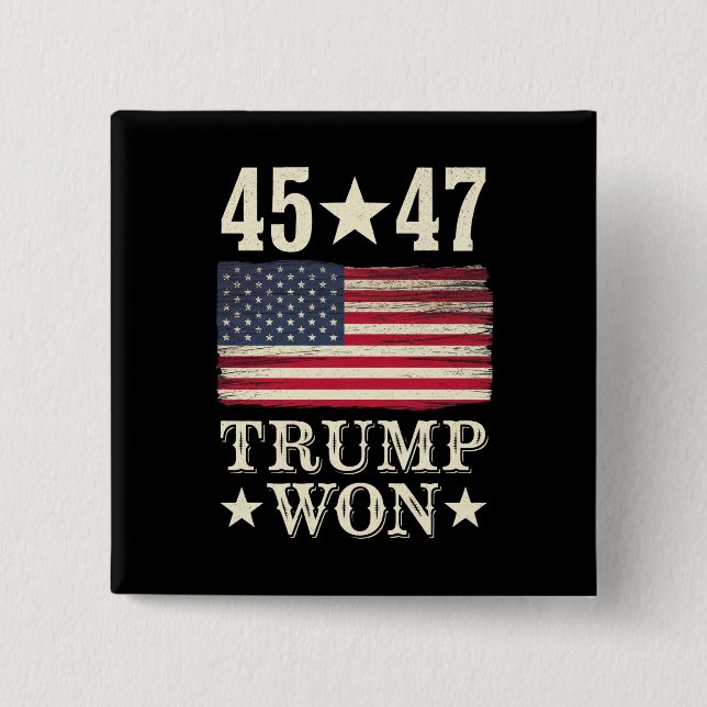 Badge Carré 5 Cm Trump A Gagné 2024 45 47E Drapeau Du Président Usa (Devant)