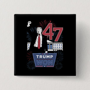 Badge Carré 5 Cm Trump a gagné 2024 Président 47 Amérique États-Uni