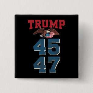 Badge Carré 5 Cm Trump patriotique a gagné 45 et 47 Victoire Gagnan