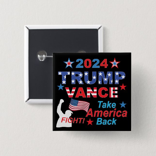 BADGE CARRÉ 5 CM TRUMP VANCE 2024 (Devant & derrière)