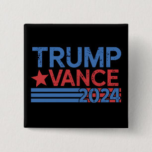 Badge Carré 5 Cm Trump Vance 2024 Président 47 États-Unis Vintage