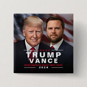 Badge Carré 5 Cm Trump Vance 2024 Président VP Campaign