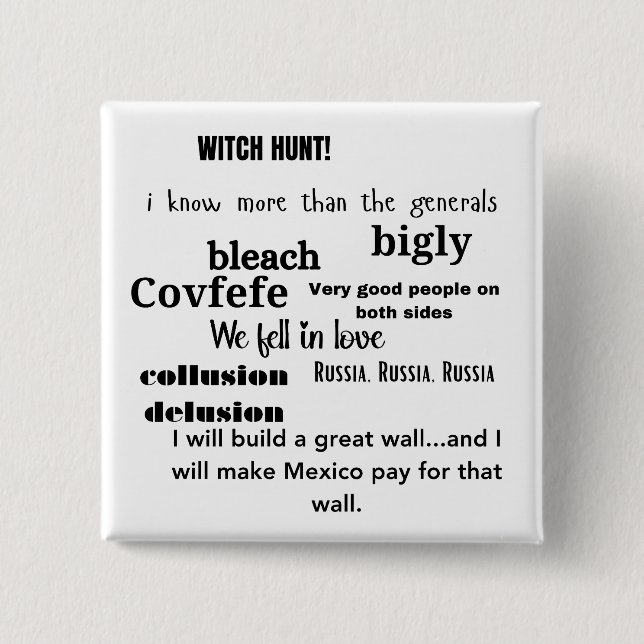 Badge Carré 5 Cm Trump Word Cloud Typographie politique (Devant)