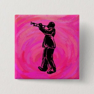 Badge Carré 5 Cm Trumpet Boogie Nuits New York Hot rose