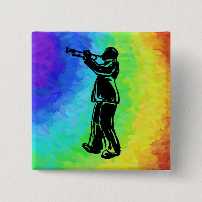 Badge Carré 5 Cm Trumpet New York Boogie Nights Rainbow (Devant)