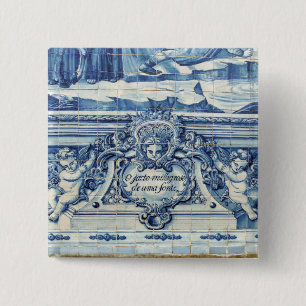 Badge Carré 5 Cm Tuiles murales portugaises bleues et blanches avec