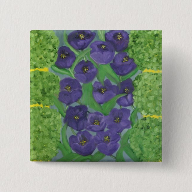 Badge Carré 5 Cm Tulipe et Boxwood (Devant)