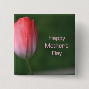 Badge Carré 5 Cm tulipe rouge, bonne fête des mères