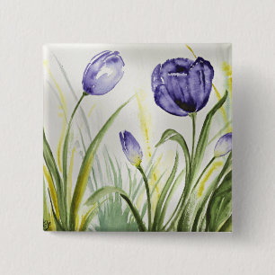Badge Carré 5 Cm Tulipes à ressort pourpre