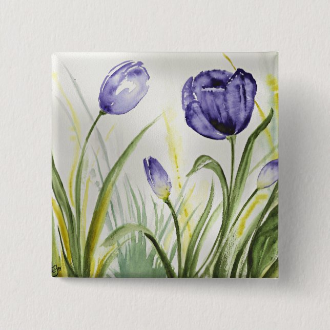 Badge Carré 5 Cm Tulipes à ressort pourpre (Devant)