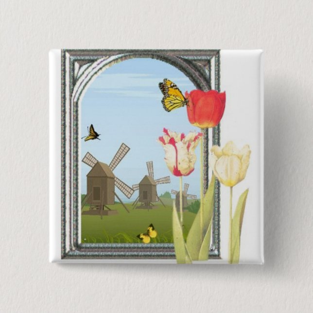 Badge Carré 5 Cm Tulipes d'Amsterdam (Devant)