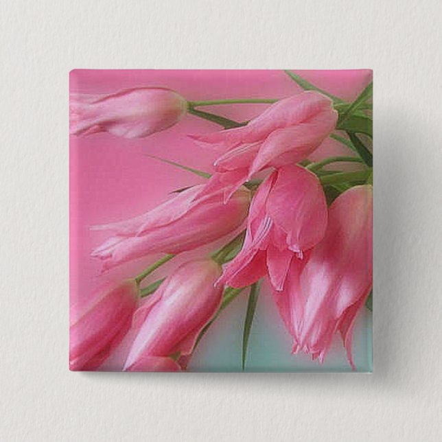 Badge Carré 5 Cm Tulipes roses (Devant)