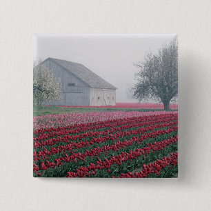 Badge Carré 5 Cm Tulipes rouges et roses saluent la journée dans un
